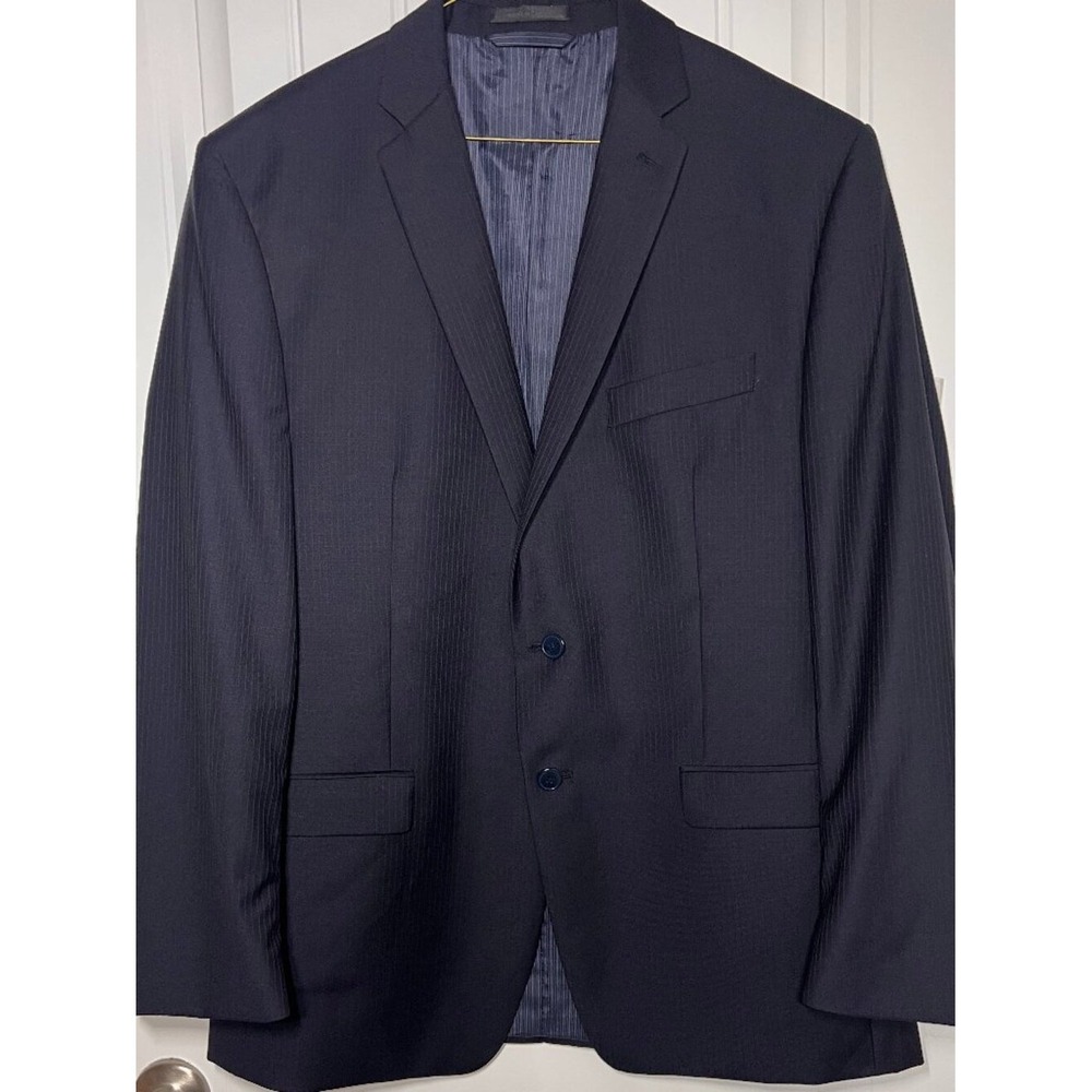 Calvin Klein Men's 44R Navy Pinstripe 100% Wool Slim‎ Fit Blazer Dark Academia